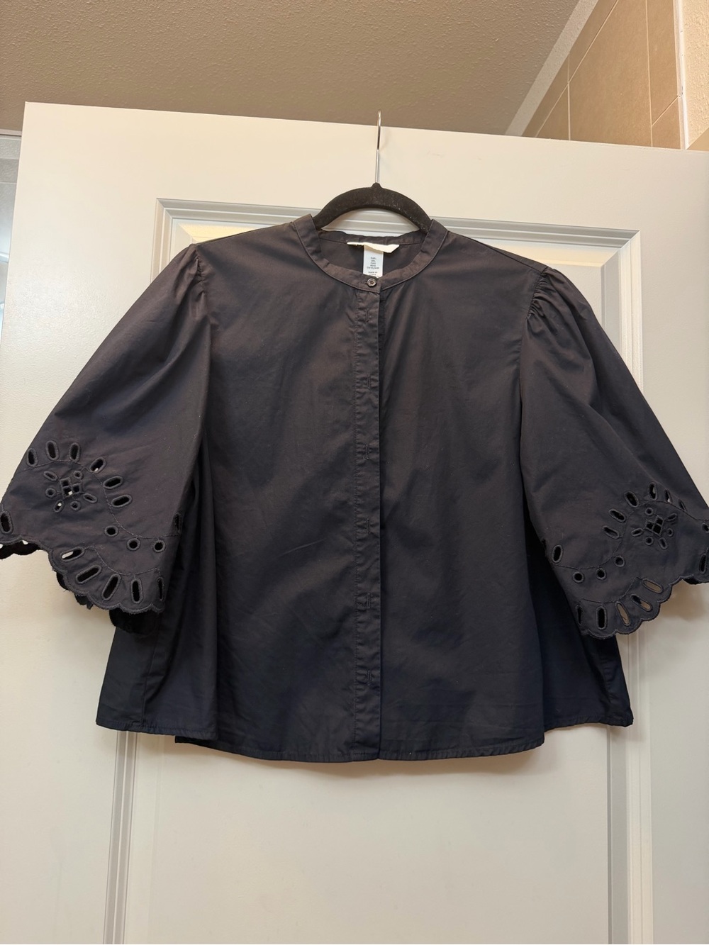 H&M Black Eyelet Bell Sleeve Blouse